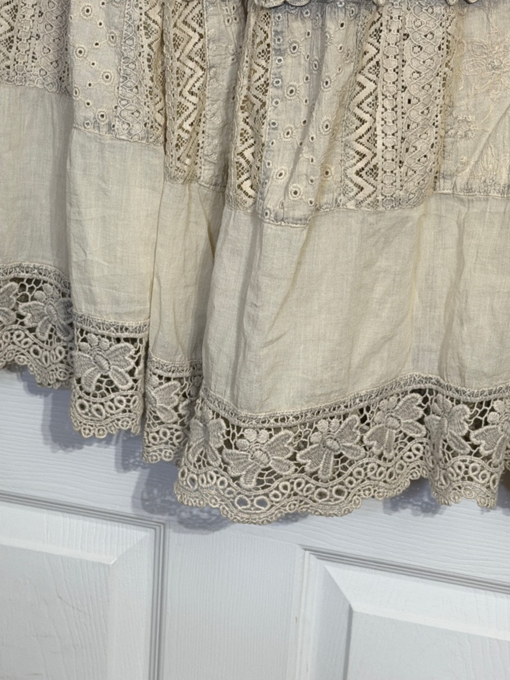 Neutral Tiered Lace-Trim Maxi Skirt with Drawstring Waist - Picture 4 of 5